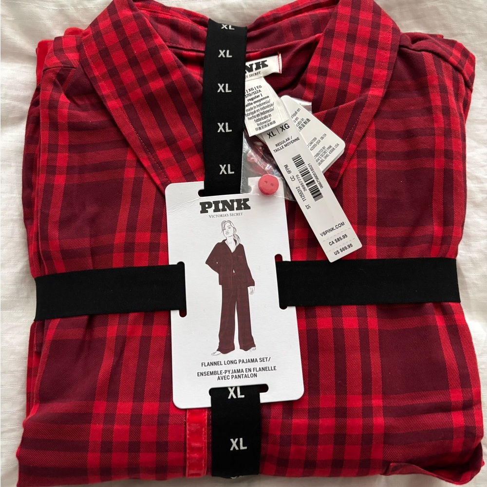 PINK Victoria's Secret Red Flannel Long Pajama Set